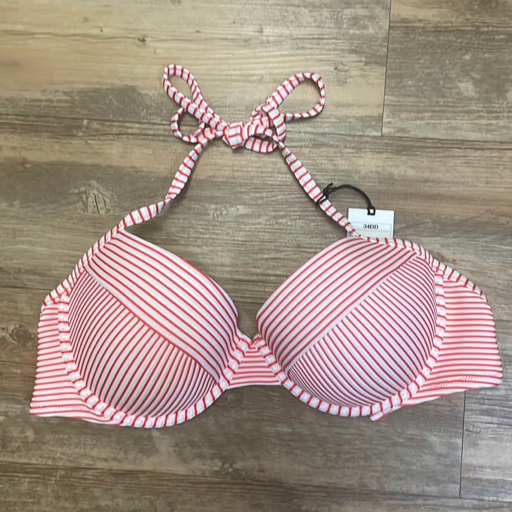 Red and white striped swim top NWT